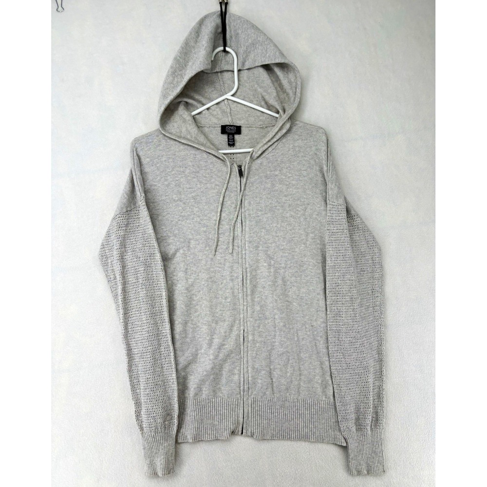 Jones New York Signature Gray Hooded Full Zip Knit Cardigan Sweater Women M